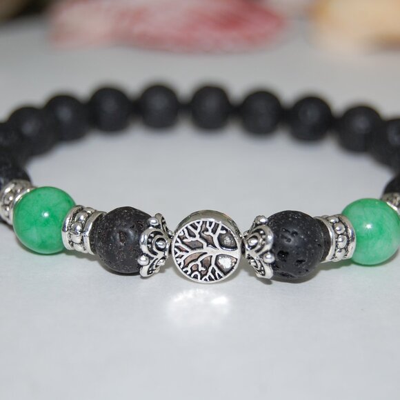 Tree of Life Bracelet,Lava Bracelet,Tree Lava Stone Bracelet,Lava and Jade Beads - Picture 2 of 2
